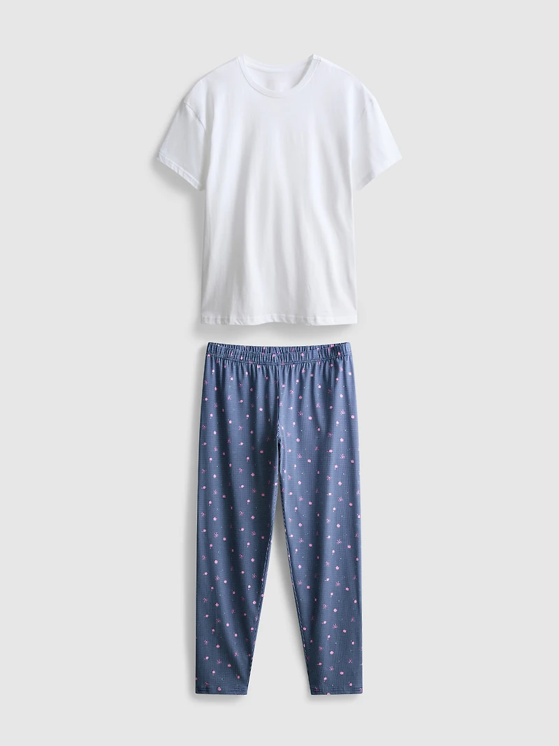 T-Shirt and Gingham Bottoms Pajamas