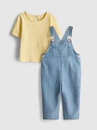 0-36mths | T-Shirt and Stripe Denim Overalls Set