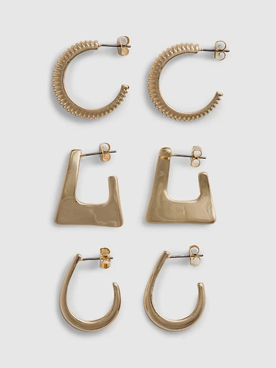 3pk Geometric Hoop Earrings