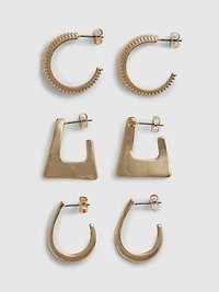 3pk Geometric Hoop Earrings