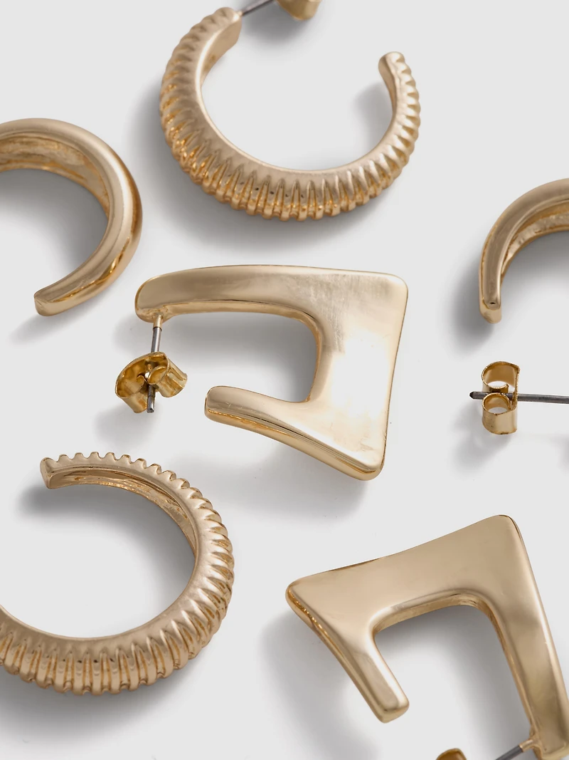 3pk Geometric Hoop Earrings