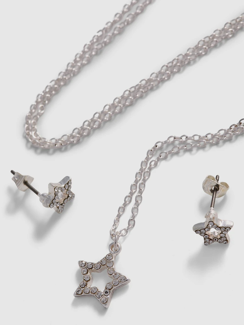 Star Stud Earrings and Necklace Set