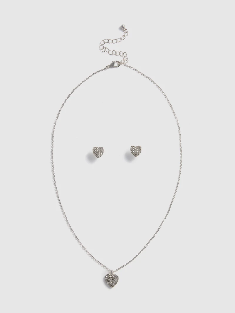Heart Stud Earrings and Necklace Set