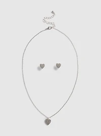 Heart Stud Earrings and Necklace Set