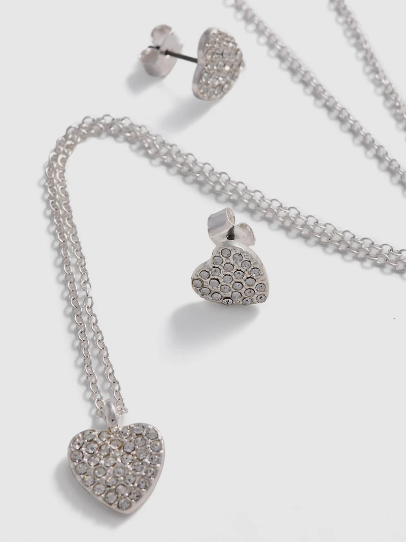 Heart Stud Earrings and Necklace Set