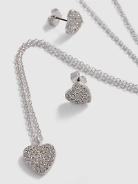 Heart Stud Earrings and Necklace Set