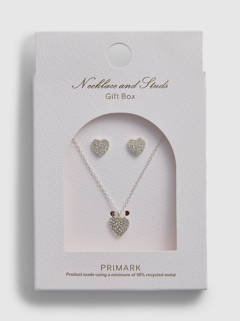Heart Stud Earrings and Necklace Set