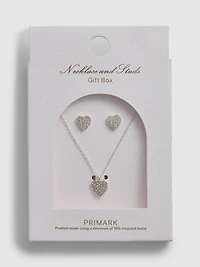 Heart Stud Earrings and Necklace Set