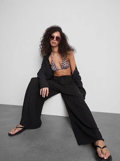 Cotton Wide-Leg Drawstring Beach Pants