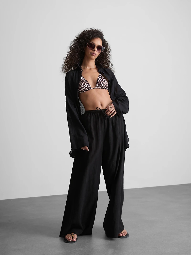 Cotton Wide-Leg Drawstring Beach Pants