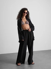 Cotton Wide-Leg Drawstring Beach Pants