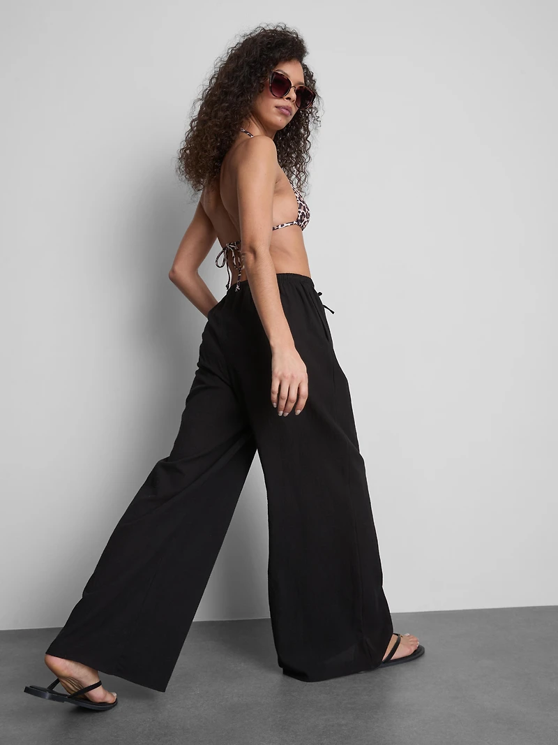 Cotton Wide-Leg Drawstring Beach Pants
