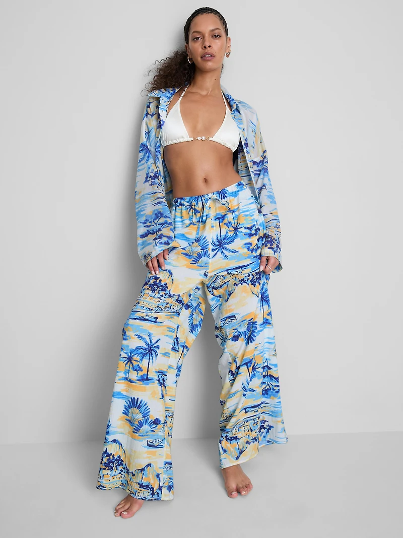 Printed Wide-Leg Beach Pants
