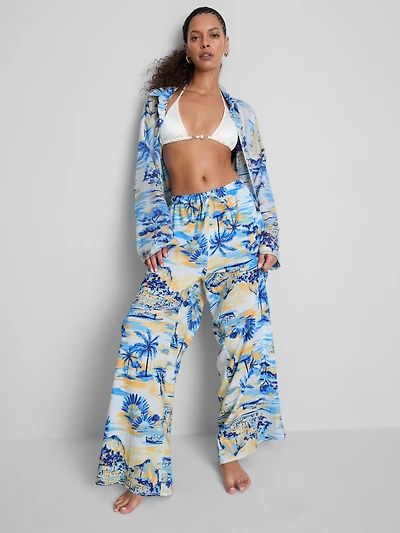 Printed Wide-Leg Beach Pants