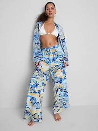 Printed Wide-Leg Beach Pants
