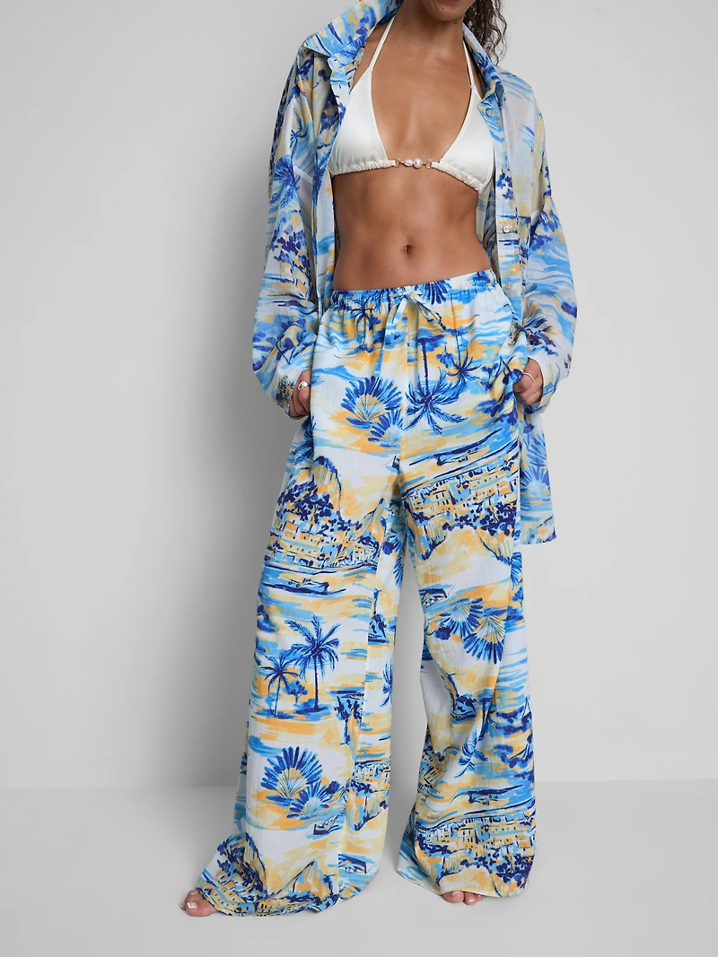 Printed Wide-Leg Beach Pants