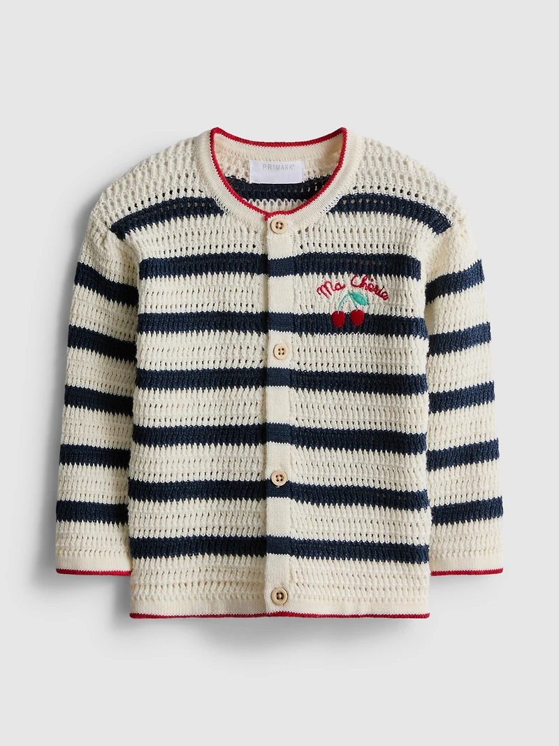 0-36mths | Stripe Embroidered Cardigan