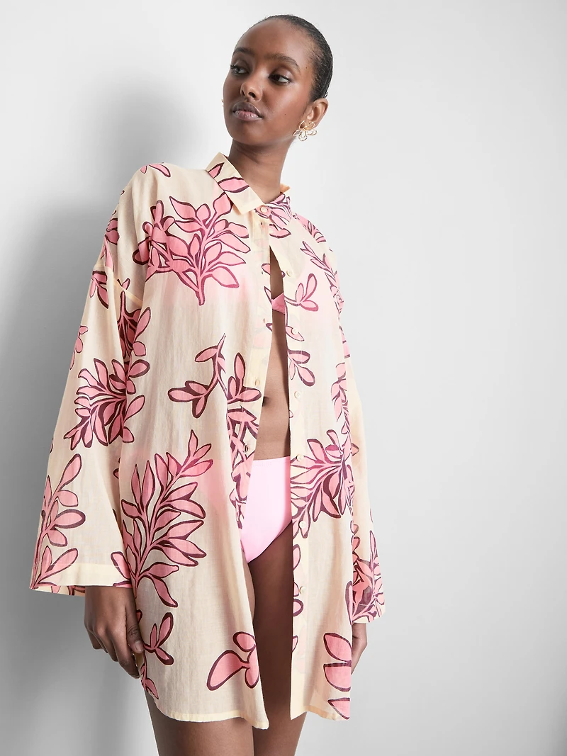 Printed Cotton Beach Button-Down Shirt