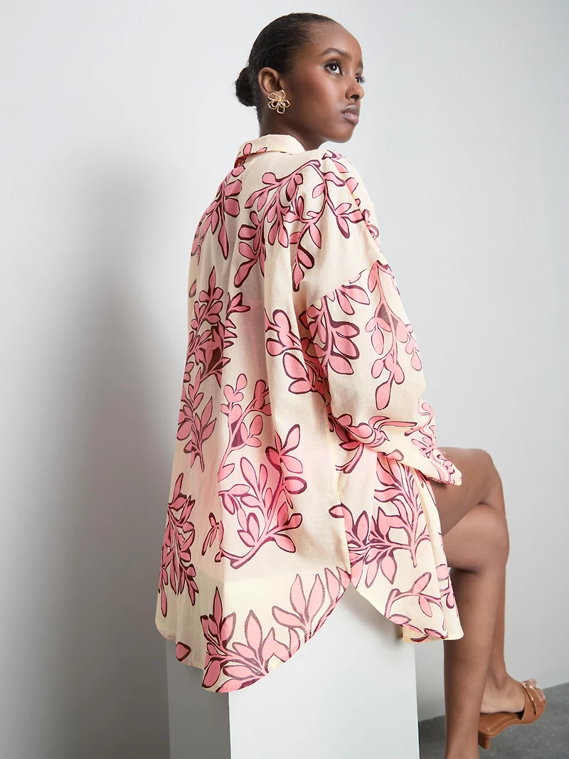 Printed Cotton Beach Button-Down Shirt
