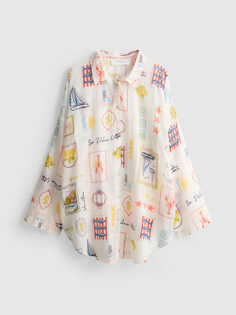 Printed Cotton Beach Button-Down Shirt