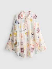 Printed Cotton Beach Button-Down Shirt