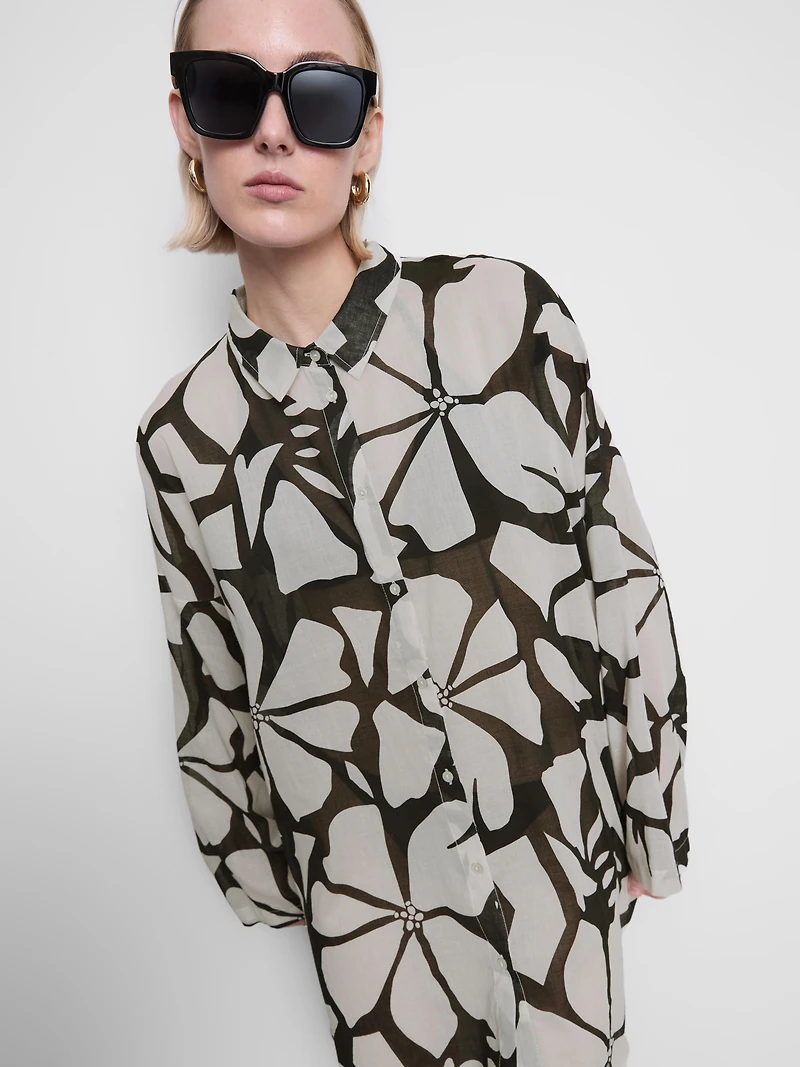 Women's Printed Cotton Beach Button-Down Shirt
