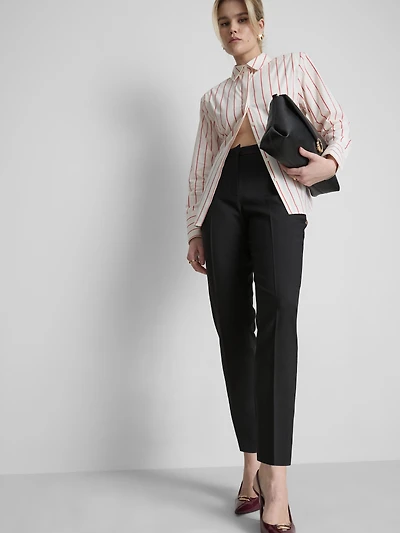 Mid Rise Pleated Stretch Pants