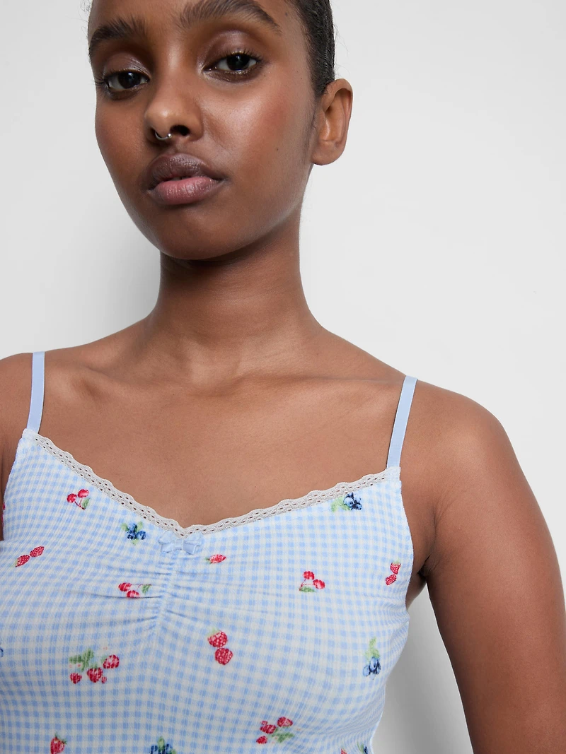 Gingham Berry Ruched Cami Pajama Top