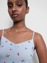 Gingham Berry Ruched Cami Pajama Top