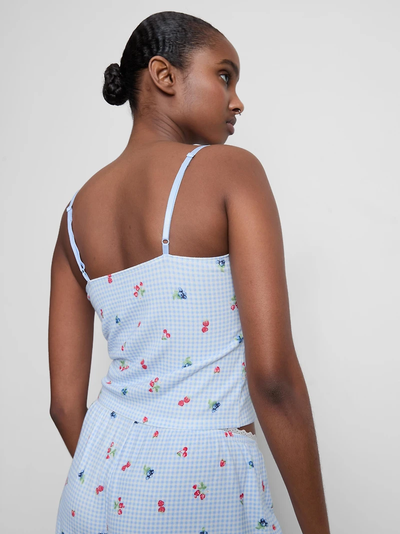 Gingham Berry Ruched Cami Pajama Top