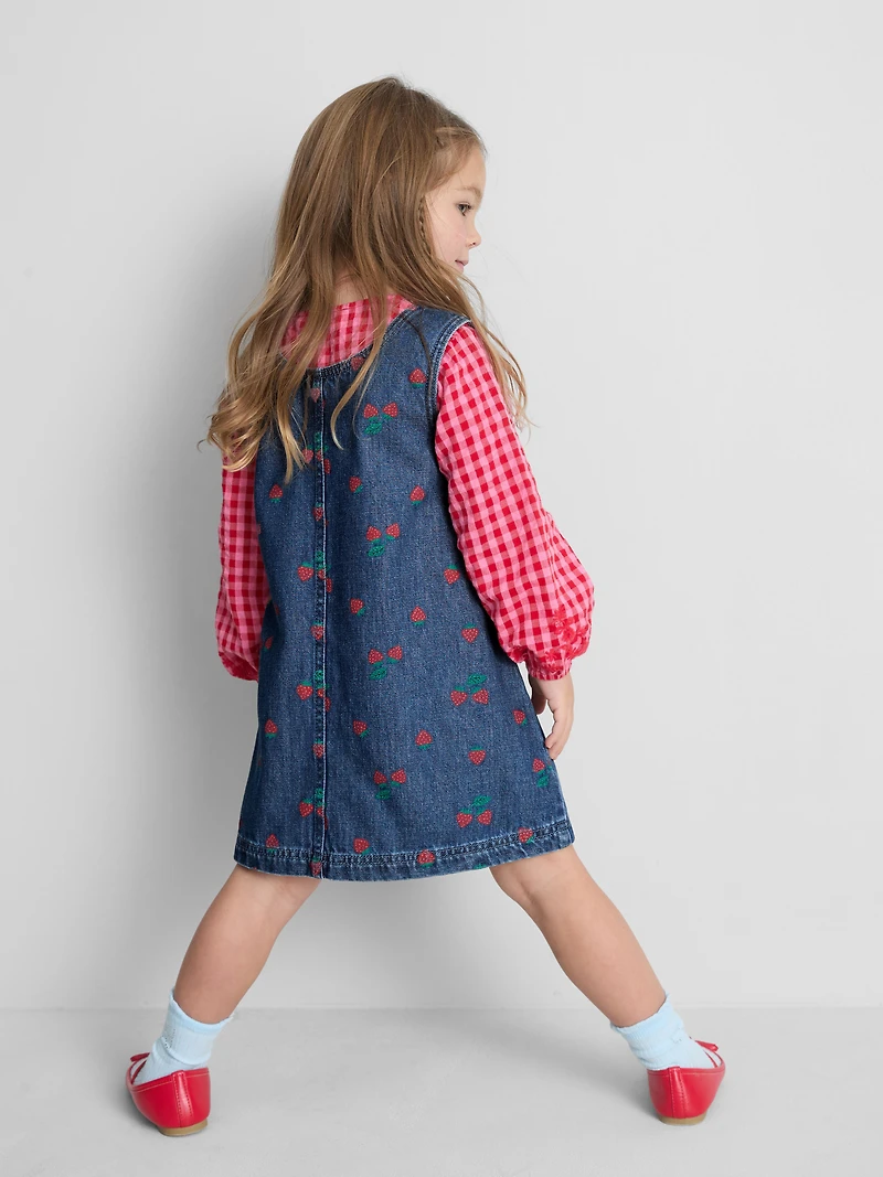 1.5-8yrs | Strawberry Printed Denim Jumper Dress