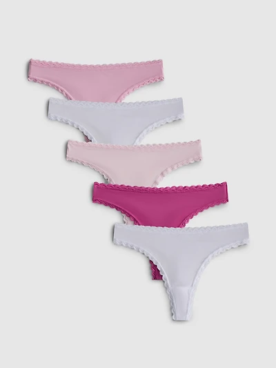 5pk Microfiber Lace-Trim Thongs