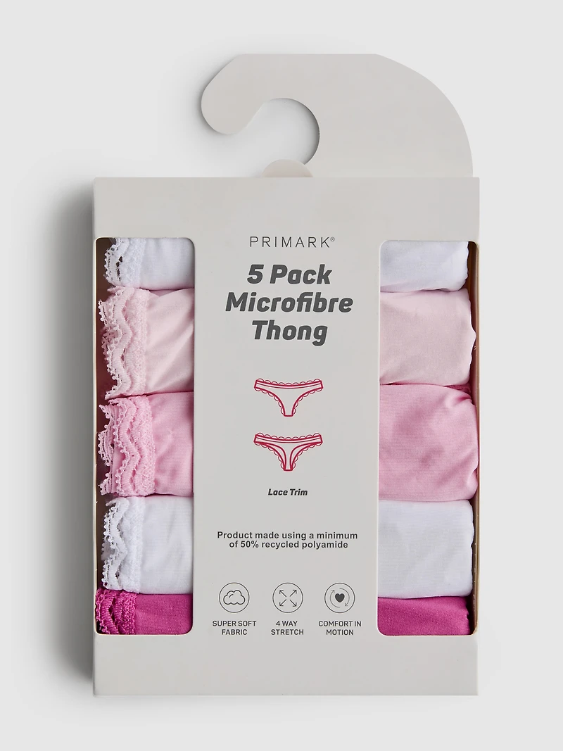 5pk Microfiber Lace-Trim Thongs