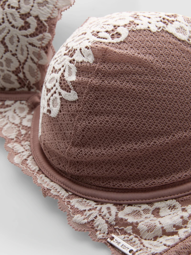 The Edit Floral Lace Plunge Bra