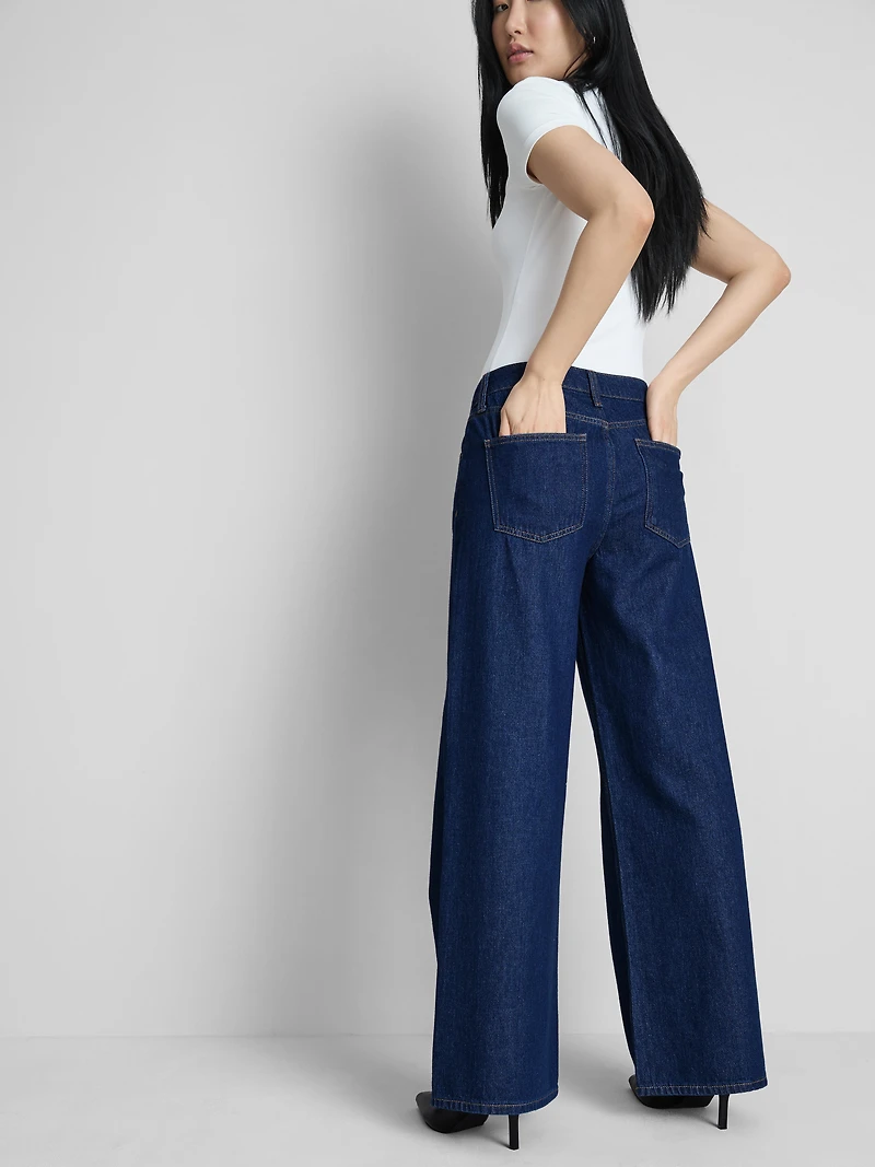 Cotton Denim Mid-Rise Wide-Leg Jeans