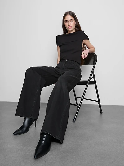 Cotton Denim Mid-Rise Wide-Leg Jeans