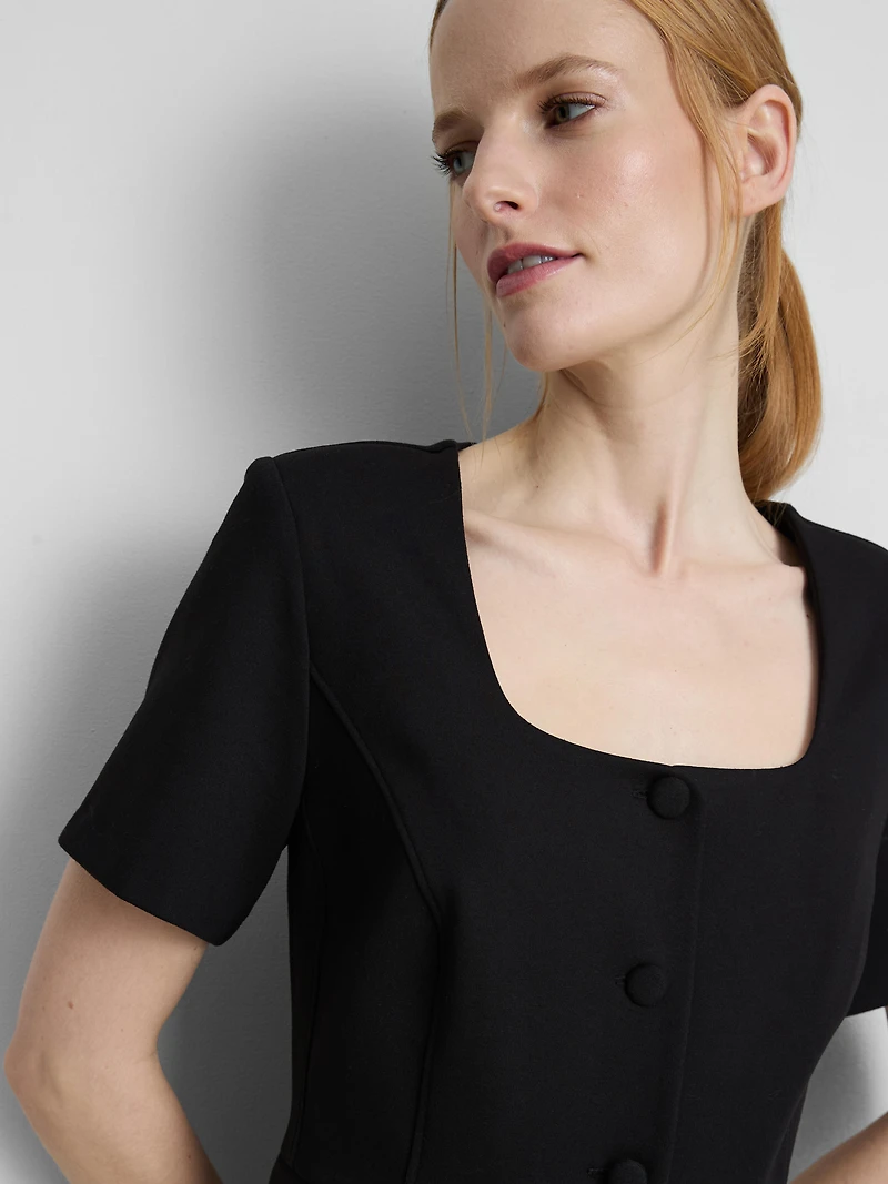 Short-Sleeve Square-Neckline Blazer