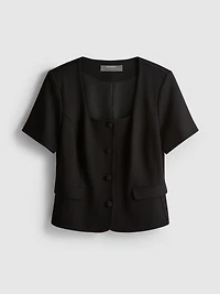Short-Sleeve Square-Neckline Blazer