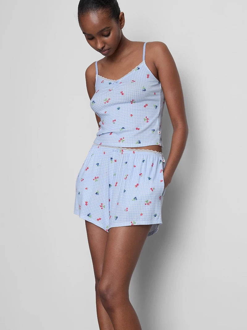 Gingham Berry Ribbed Pajama Shorts