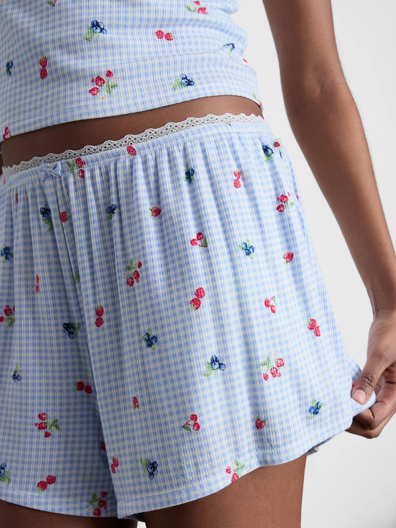 Gingham Berry Ribbed Pajama Shorts