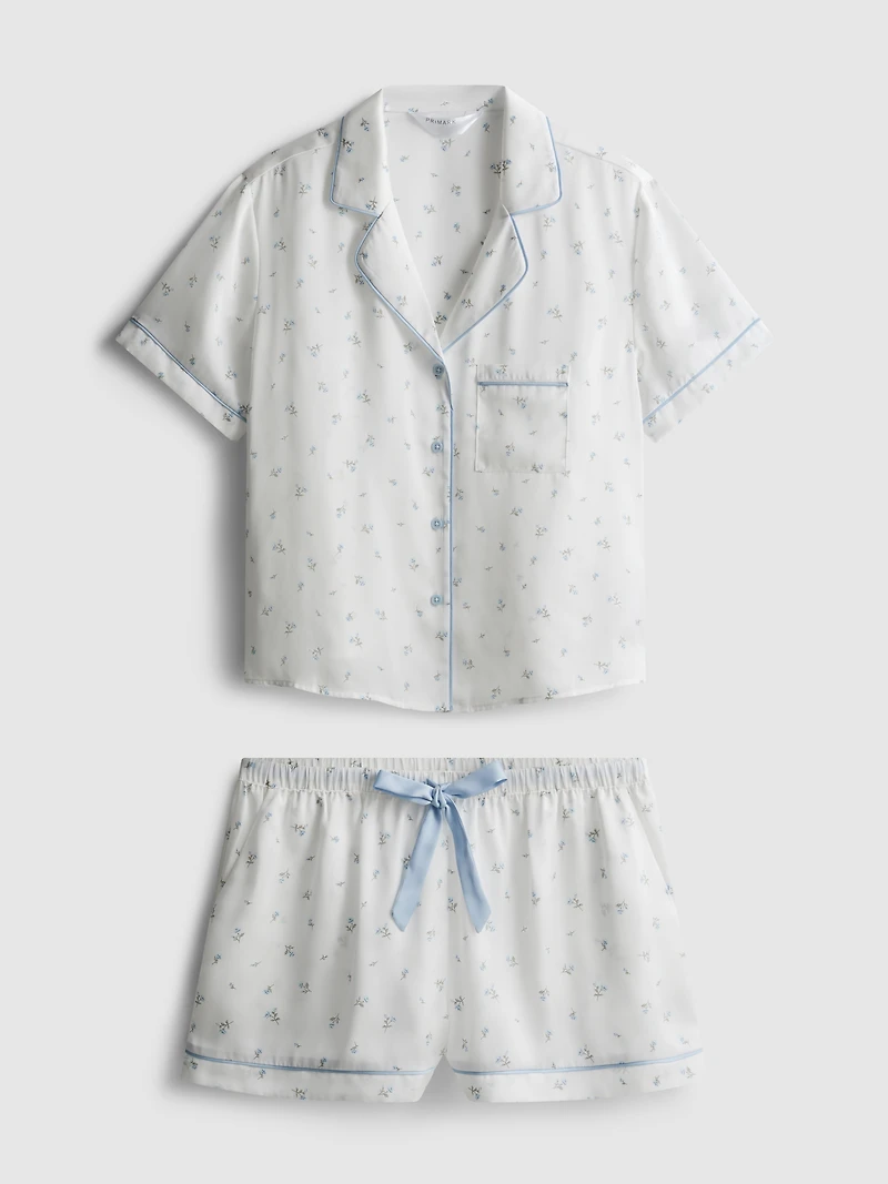 Floral Satin Boyfriend Shorty Pajamas