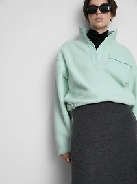 Women's Light Green Half-Placket Borg Sweatshirt