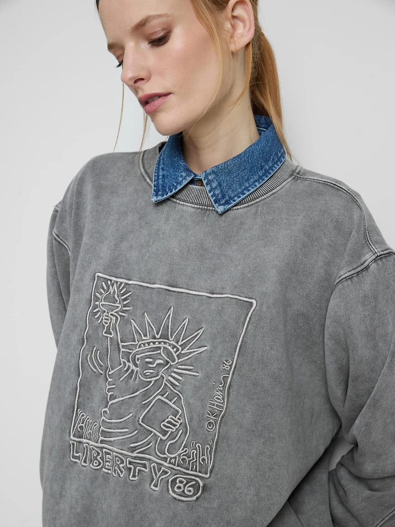 Keith Haring Washed Embroidered Sweatshirt