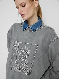Keith Haring Washed Embroidered Sweatshirt