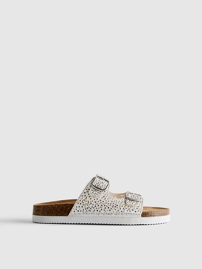 Embellished Double-Buckle Footbed Sandals