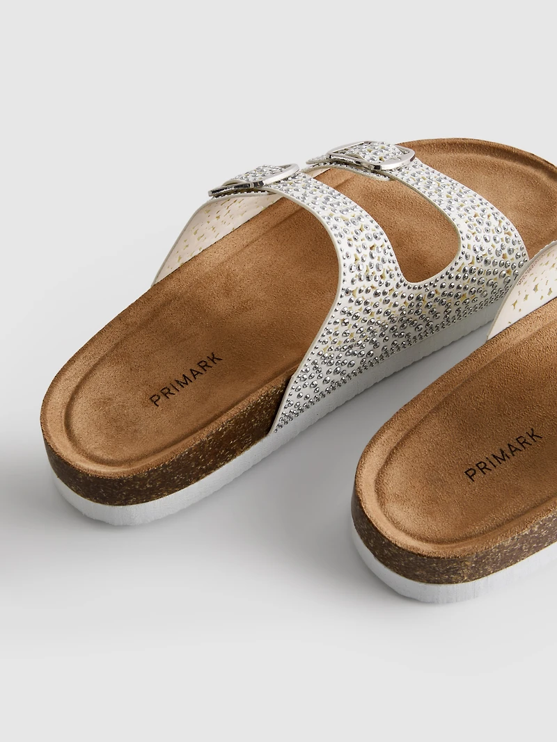 Embellished Double-Buckle Footbed Sandals