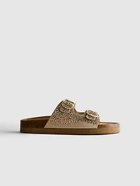Embellished Double-Buckle Footbed Sandals