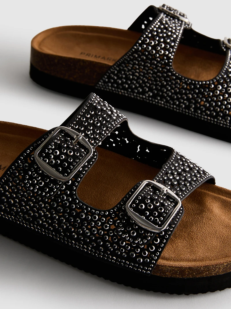 Embellished Double-Buckle Footbed Sandals