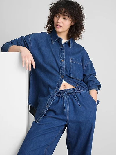 Relaxed Cotton Denim Button-Up Shirt
