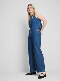 Cotton Denim Wide Leg Jeans